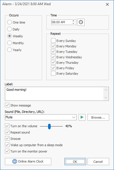 Thiết lập Free Alarm Clock dễ dàng trên PC