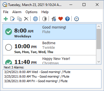 Free Alarm Clock - Đồng hồ báo thức miễn phí với nhiều tính năng tiện ích cho Windows. https://st.download.com.vn/data/image/2021/10/11/Free-Alarm-Clock-hien-thi.png