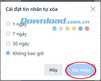 Chọn thời gian xóa tin nhắn