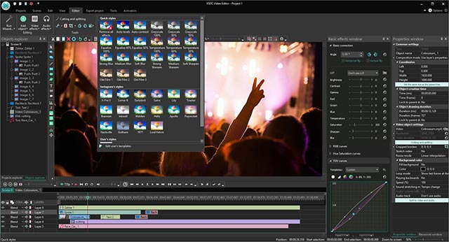Thoải mái chọn hiệu ứng, chỉnh màu video, lồng nhạc... với VSDC Free Video Editor