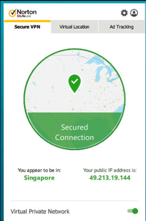 Giao diện của Norton Sercure VPN trên thiết bị điện thoại
