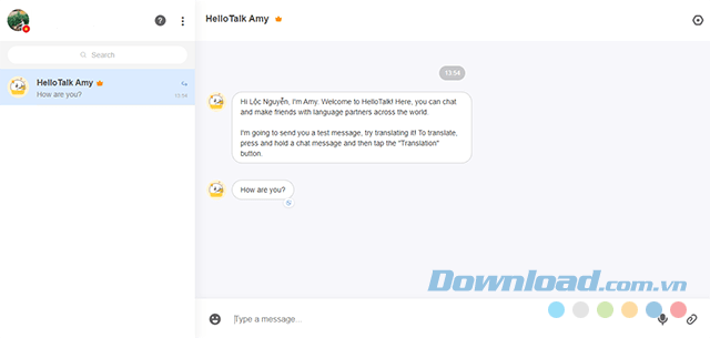 Giao diện đơn giản, trực quan của Hello Talk Web