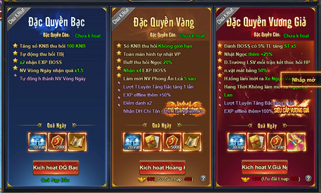 Đặc quyền khi chơi game Tiên Chiến 