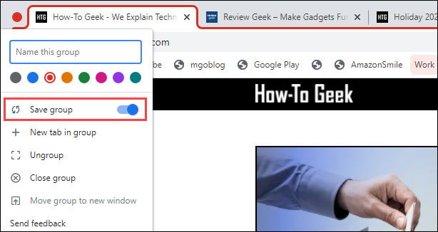 Lưu nhóm tab trên Google Chrome 95