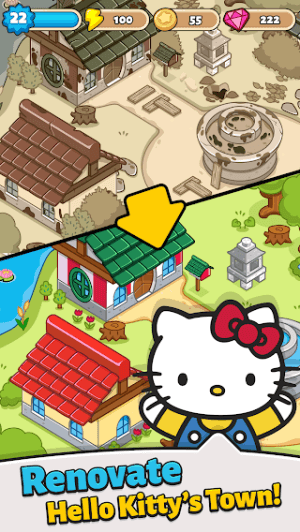 Giúp mèo Kitty khôi phục thị trấn trong game Hello Kitty Merge Town 