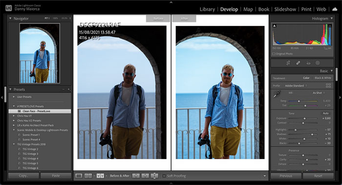 Clean Face by Preset Love tập trung vào biểu cảm của người trong bức hình
