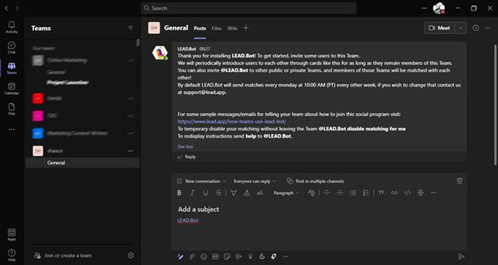 LEAD.Bot sẽ giúp ghép nối các cá nhân dựa trên chủ đề để trao đổi và hợp tác