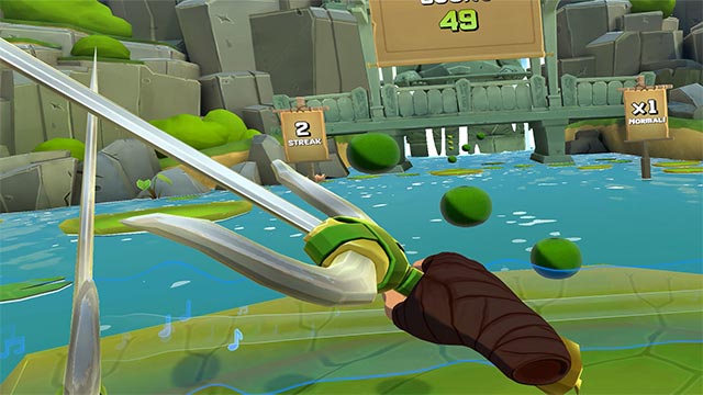Sử dụng đa dạng vũ khí để chém trái cây trong Fruit Ninja VR 2 game