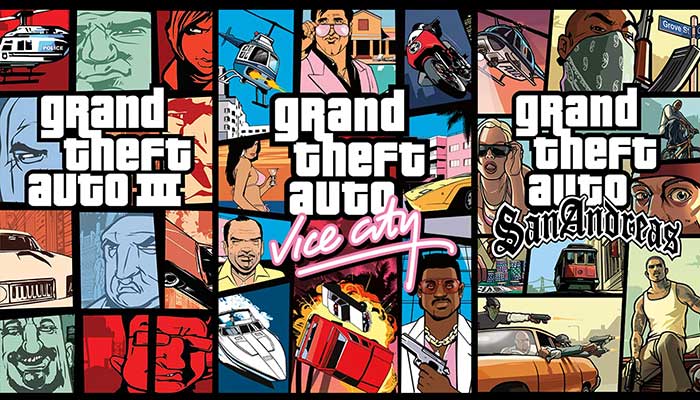 GTA The Trilogy bao gồm 3 phiên bản Grand Theft Auto 3, GTA: Vice City và GTA: San Andreas