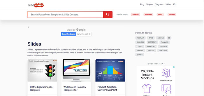 Giao diện trang web Slide Hunter