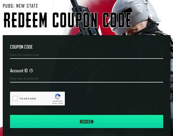 Giao diện trang nhập mã quà tặng game PUBG New State