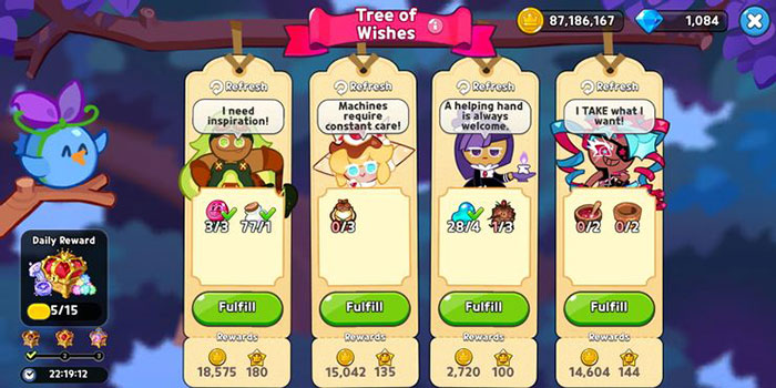 Cây điều ước là nơi người chơi thực hiện các mong muốn của cookie để nhận được phần thưởng
