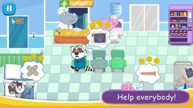 Trở thành bác sĩ và chữa bệnh cho các bạn động vật trong game Hippo doctor: Kids hospital