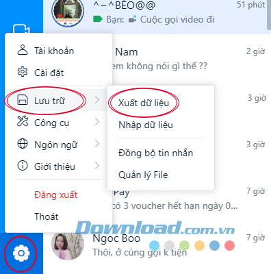 Xuất dữ liệu trên Zalo