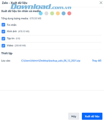 Chọn dữ liệu sao lưu