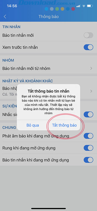 Tắt thông báo Zalo
