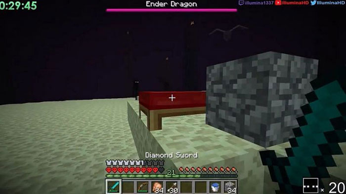 Tận dụng giường phát nổ để tiêu diệt Ender Dragon khi speedrun là mẹo nhiều người chơi Minecraft áp dụng