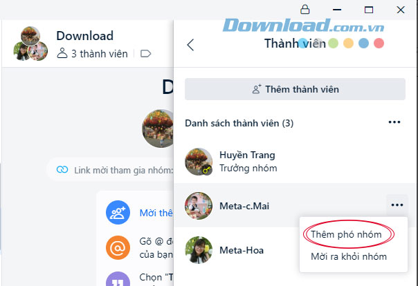 Thêm phó nhóm Zalo