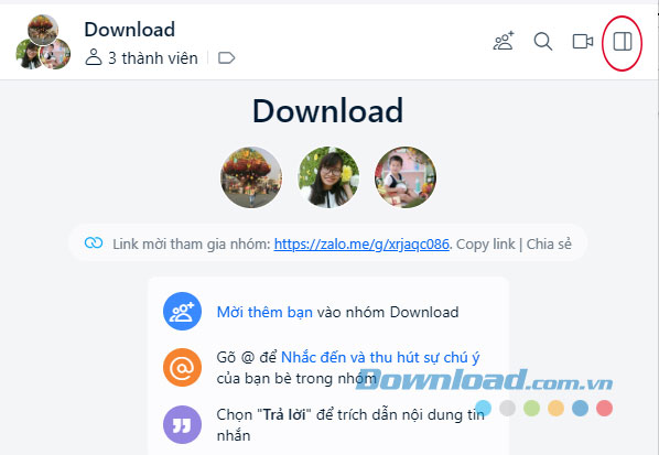 Thông tin nhóm chat Zalo