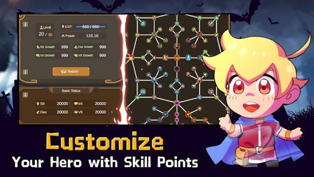 Tùy chỉnh anh hùng của bạn với điểm kỹ năng trong game  Tiny Pixel Knight