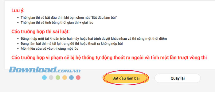 Bắt đầu làm bài thi