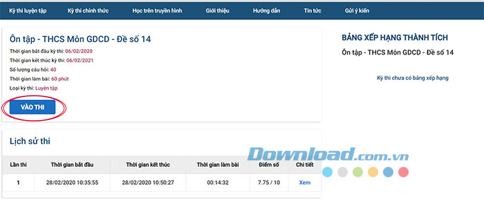 Vào thi trên Hanoi Study