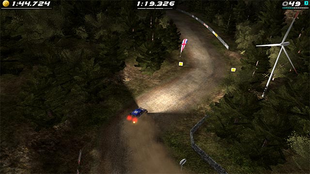Chơi game Rush Rally Origin với góc nhìn từ trên xuống giúp bao quát toàn bộ đường đua