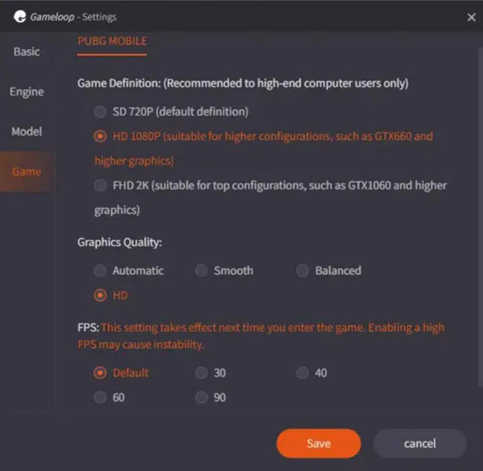 GameLoo[ cho phép người dùng cài đặt cụ thể cho từng game
