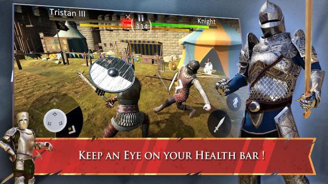 Chiến đấu đối kháng 1 vs 1 với chiến binh khác trong game Knights Fight 2: Honor & Glory