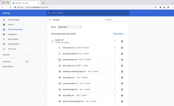 Chrome 97 cho phép xóa toàn bộ dữ liệu lưu từ website