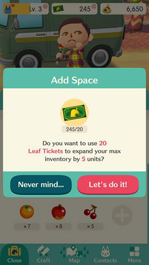 Người chơi nên sử dụng tiền Leaf để mua thêm vị trí trống trong kho lưu trữ