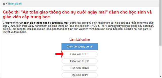 Chọn đối tượng thi