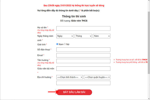 Bắt đầu làm bài