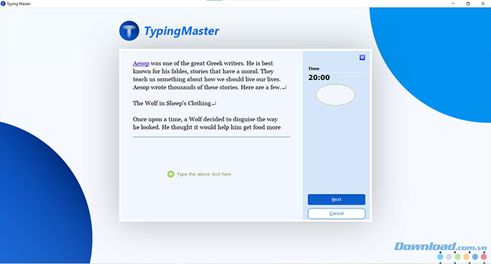 Một bài kiểm tra cho sẵn của TypingMaster