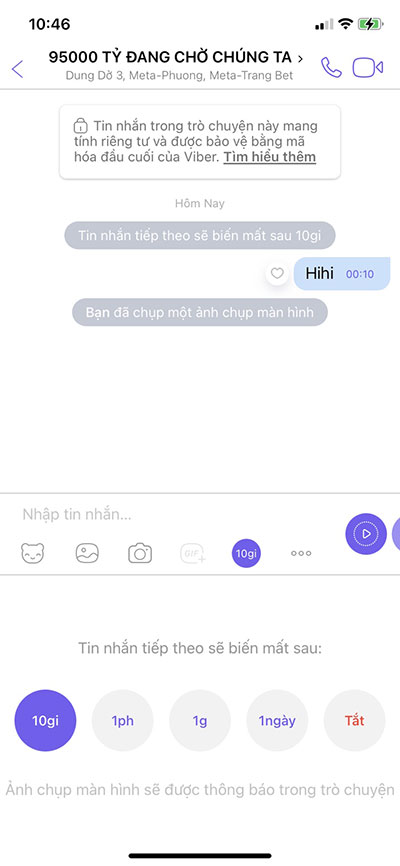 Tin nhắn tự hủy trên Viber