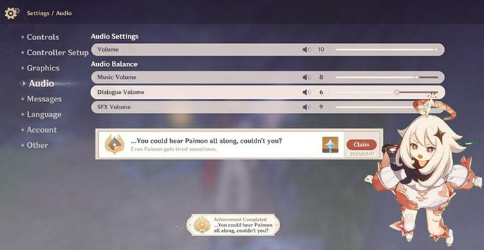 Thay đổi cài đặt âm thanh để trêu đùa Paimon
