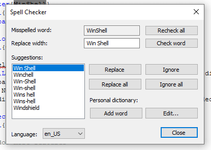 Giao diện Spell Checker của Winshell