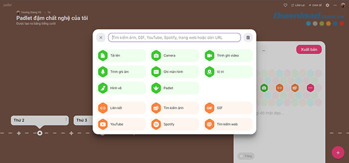 Padlet cho phép tải lên rất nhiều loại tệp, cũng như thêm những thông tin liên quan trực tiếp từ Youtube, website,...