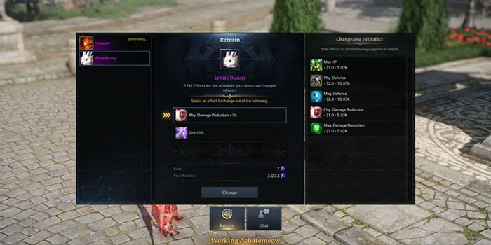 Người chơi có thể reroll để thay đổi buff thú cưng đã nhận được