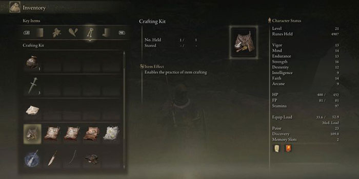 Crafting Kit là công cụ quan trọng để mở khóa hệ thống chế tạo vật phẩm trong Elden Ring