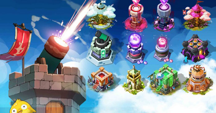 Xây dựng các tháp pháo để phòng thủ quái vật trong game Hero Defense King