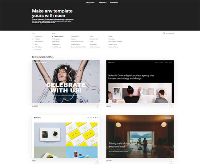 Chọn từ bất kỳ mẫu trang web nào, bao gồm phông chữ và bảng màu phù hợp