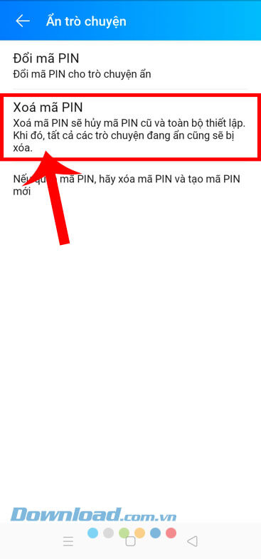 Nhấn vào mục Xóa mã PIN