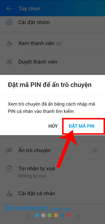Nhấn vào nút Đặt mã PIN
