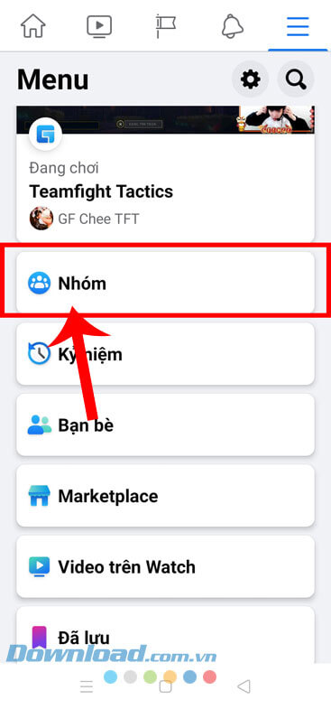 Ấn vào mục Nhóm