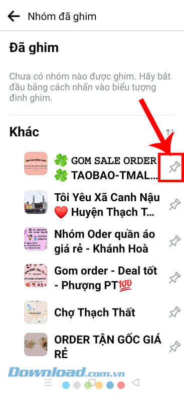 Nhấn vào biểu tượng ghim