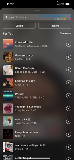 Các bản nhạc, bài hát đang thịnh hành, được nhiều người quan tâm và sử dụng sẽ xuất hiện ngay phần đầu