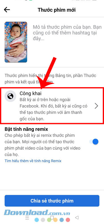 Ấn vào mục Công khai
