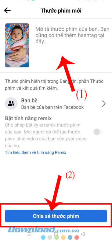 Viết caption và chia sẻ thước phim