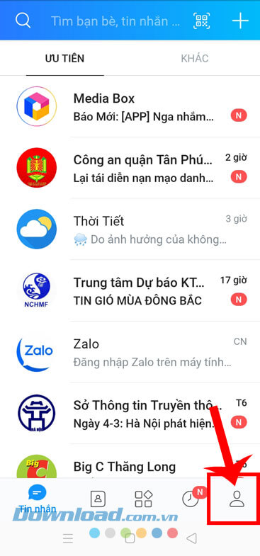 Ấn vào biểu tượng tài khoản